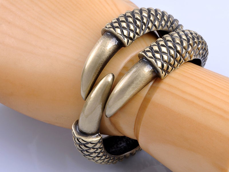 Alilang Womens Bronze Tone Jurassic Dinosaur Reptile Dragon Claw Talon Cuff Bangle Bracelet - Image 2