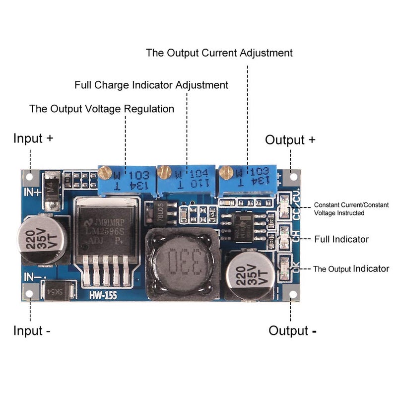 DORHEA 5Pcs LM2596S Driver DC-DC Constant Current Module, LM2596 DC-DC 7V-35V Step-Down CC/CV Power Supply Module Battery Charger Adjustable LM2596S Voltage Converter Current Charging Board - Image 3