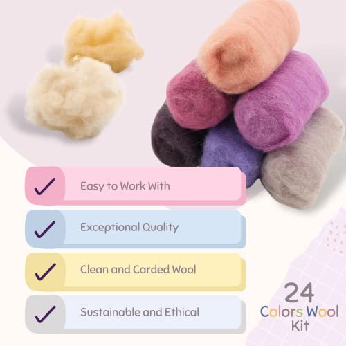 Woolbuddy Felting Wool Kit - 24 Vibrant Merino Wool Colors for Needle Felting, Wet Felting, and Crafts - Image 5