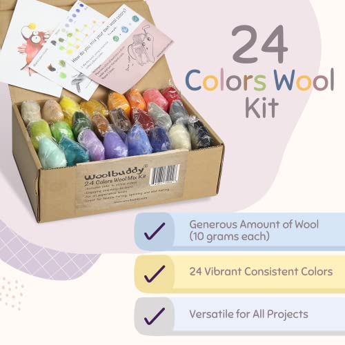 Woolbuddy Felting Wool Kit - 24 Vibrant Merino Wool Colors for Needle Felting, Wet Felting, and Crafts - Image 4