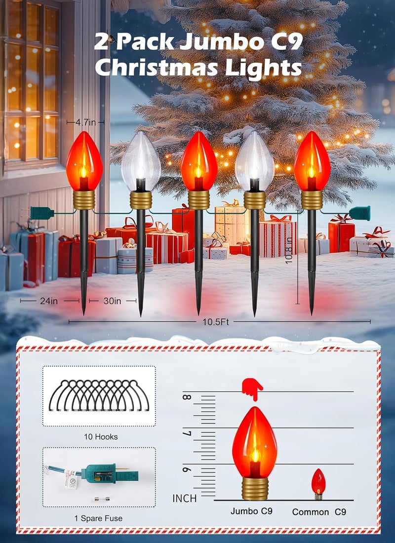 Brightown Brightown 2 Pack Outdoor Christmas Decorations  Jumbo Xmas String Lights and Pathway Marker Lights  Large Bulbs Hanging Waterproof Lawn Decoration for Holiday Home Tree Roof Red and White  - Image 3