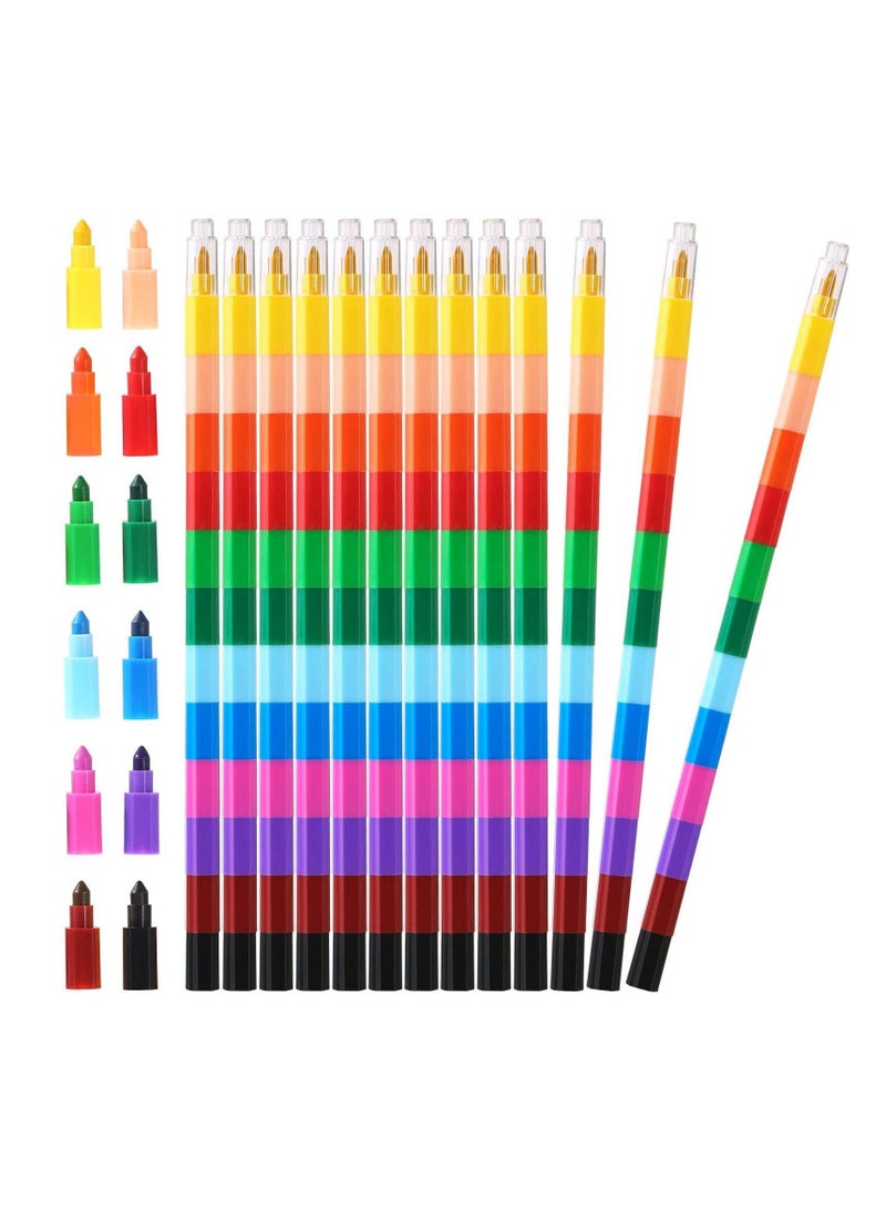 Excefore Rainbow Pencils, 15 Pcs Stackable Crayons for Kids Stacking DIY Crayons Buildable Crayons Party Favors for Office School Supplies (12 Color)  - Image 1