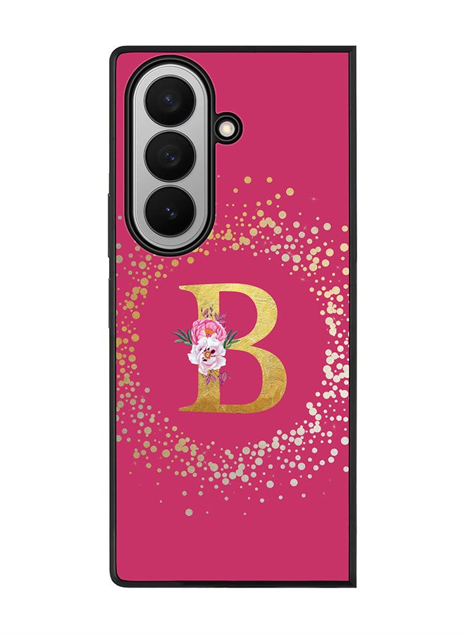 Stylizedd For Samsung Galaxy Z Fold7 Case,Slim fit Camera Protection, Shockproof Thin Phone cover  - Custom Monogram Floral - B ( Deep Pink )