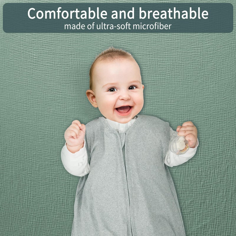 GUNTAIL Muslin Crib Sheets for Boys Girls 100% Cotton Fitted Baby Crib Sheet 2 Pack Soft and Breathable for Standard Crib Mattress & Toddler Mattress 52x28in (Gray & Green) - Image 2