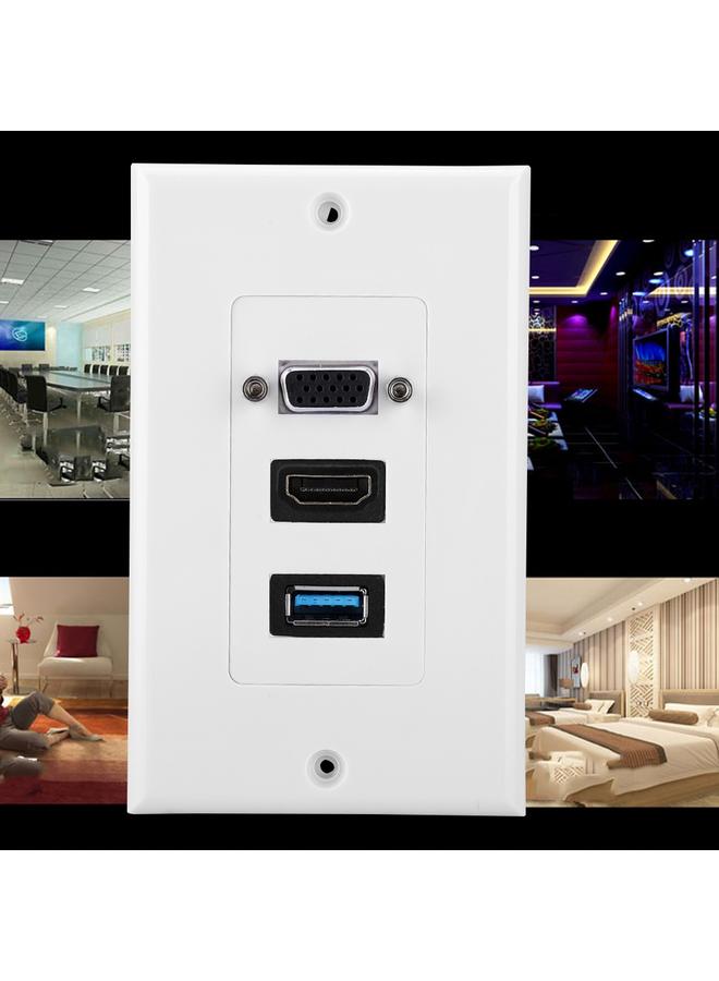 3-PORT VGA HDMI USB3.0 Socket Wall Mount Panel Adapter Wall Socket