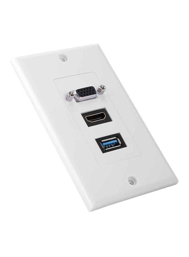 3-PORT VGA HDMI USB3.0 Socket Wall Mount Panel Adapter Wall Socket