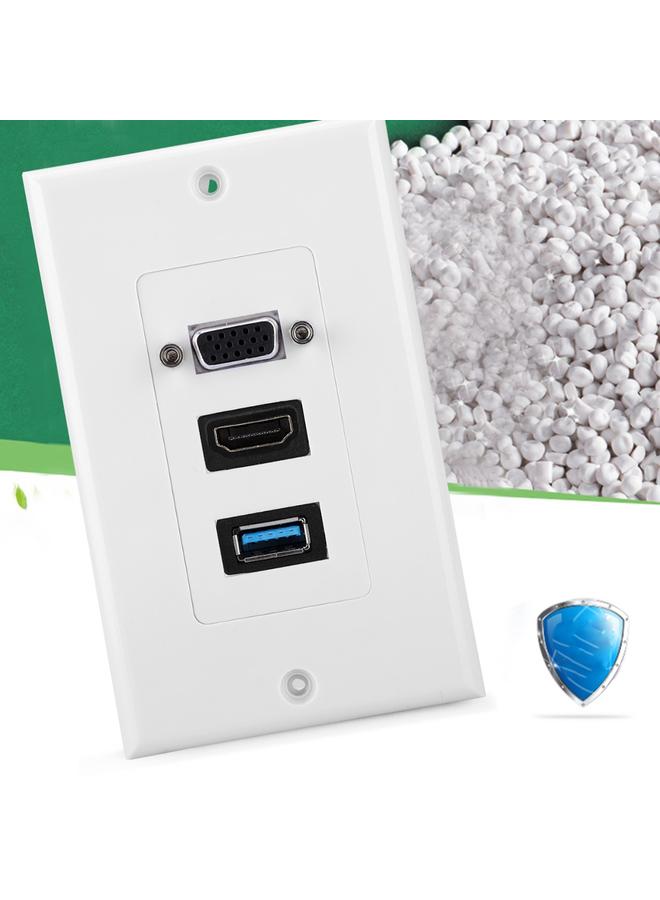 3-PORT VGA HDMI USB3.0 Socket Wall Mount Panel Adapter Wall Socket