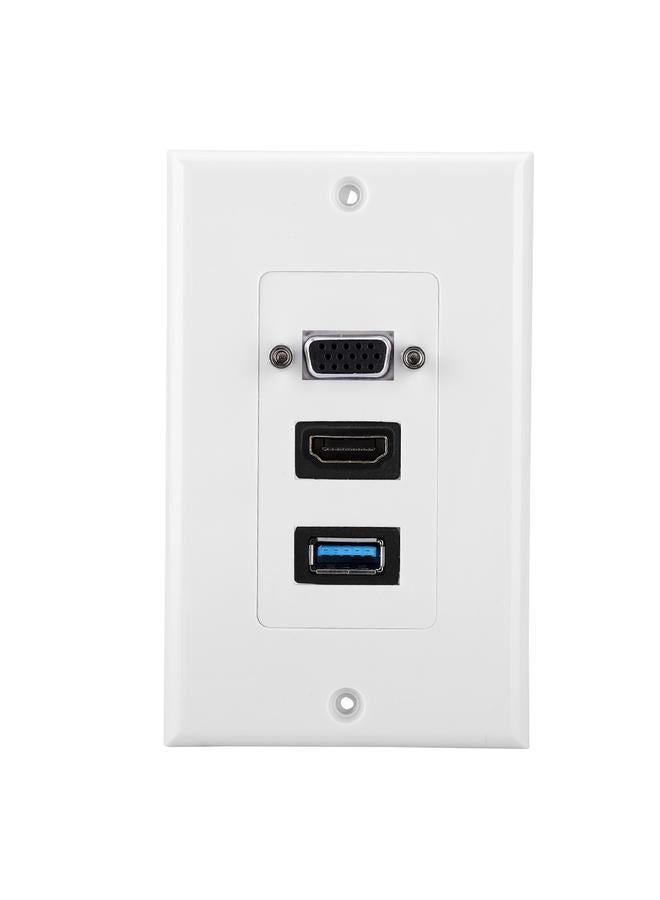 3-PORT VGA HDMI USB3.0 Socket Wall Mount Panel Adapter Wall Socket