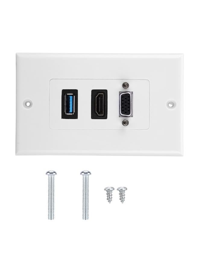 3-PORT VGA HDMI USB3.0 Socket Wall Mount Panel Adapter Wall Socket