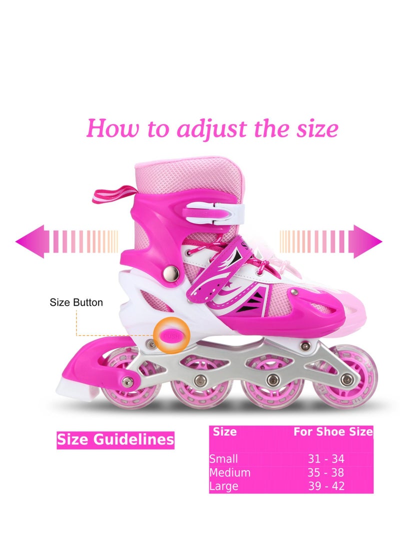 سبورت - حذاء باتيناج قابل للتعديل عجل صف واحد فلاش LED، بمبي/أبيض - Size Meduim 35-38 - Image 1