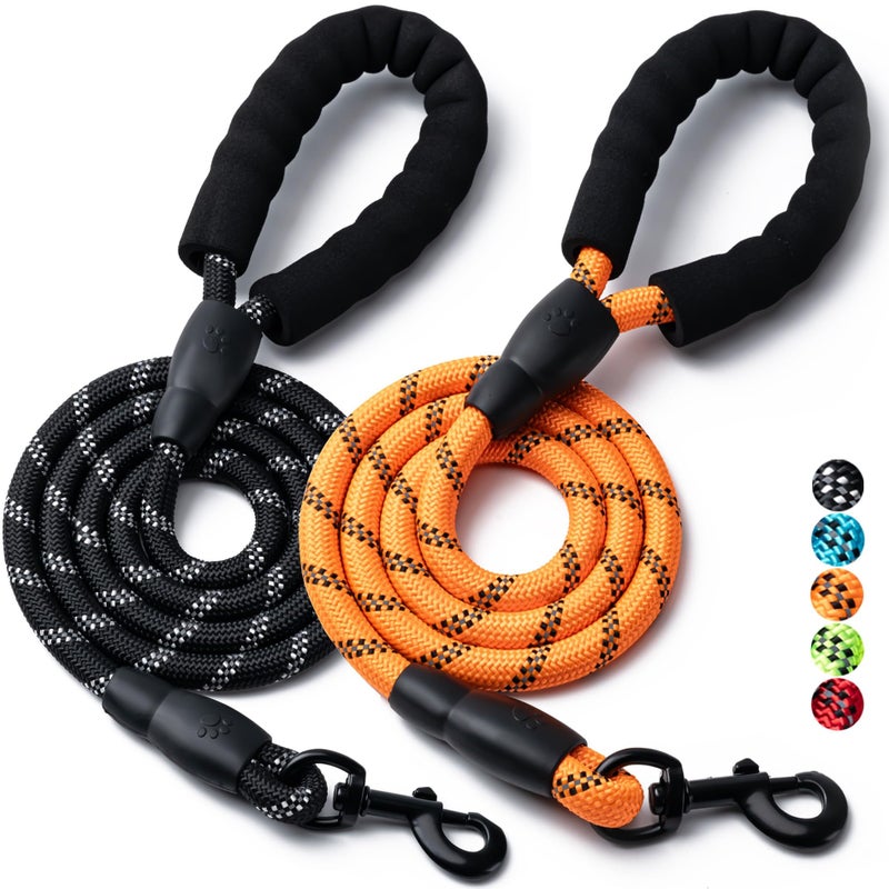 BOOMIBOO 2 Pack Dog Leash, 4/5//6 FT Heavy Duty Nylon Rope Pet Leashes with Comfortable Padded Handle, Reflective Dog Leashes for Small Medium and Large Dogs (5FT-1/2,Black/Orange) - Image 1