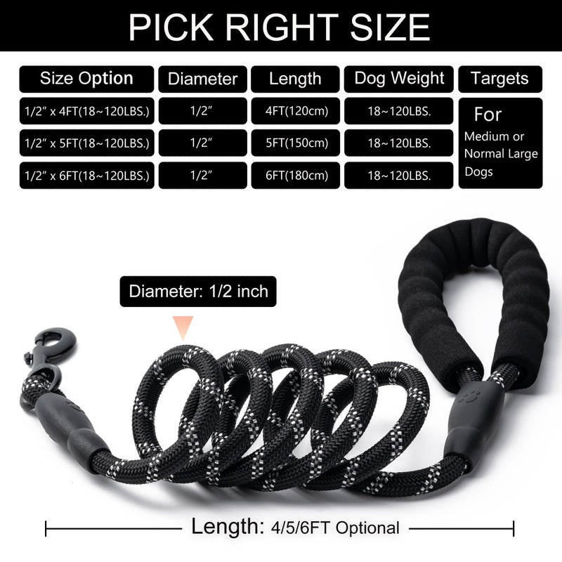 BOOMIBOO 2 Pack Dog Leash, 4/5//6 FT Heavy Duty Nylon Rope Pet Leashes with Comfortable Padded Handle, Reflective Dog Leashes for Small Medium and Large Dogs (5FT-1/2,Black/Orange) - Image 5