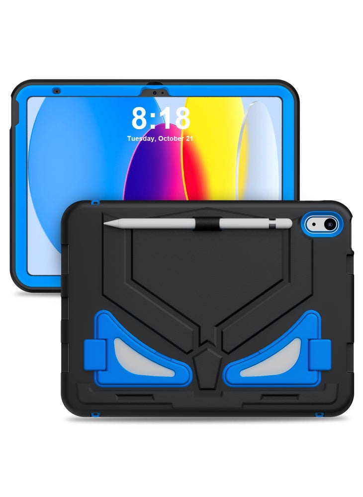 غطاء حماية قوي على شكل جلد الفهد لجهاز iPad (2025)/10.9 (2022) مع حامل - أسود + أزرق - Image 2