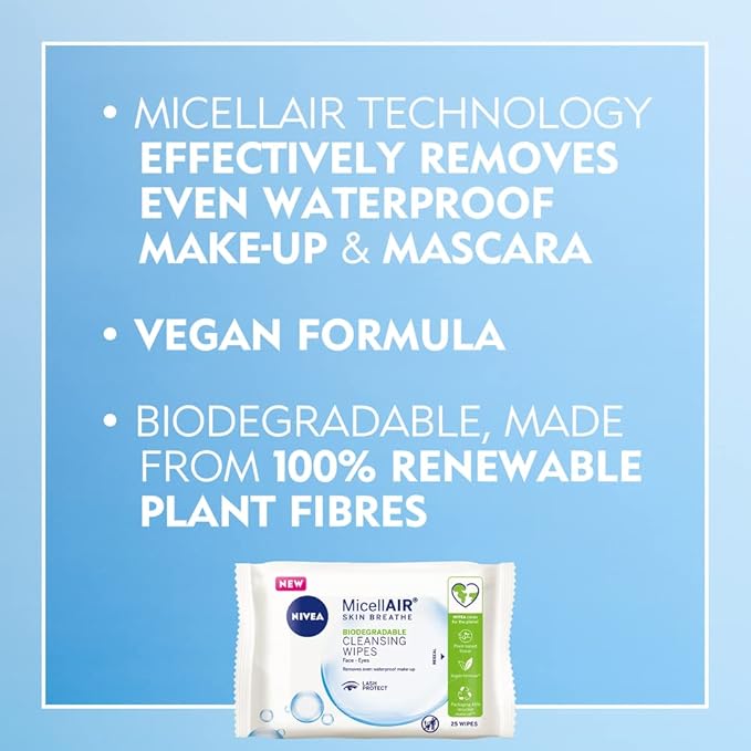 NIVEA 3in1 Refreshing Cleansing Wipes Normal Skin and Combination Skin 40 Wipes PlantBased Makeup Remover Face Wipes Gentle Yet Effective Makeup Removal - Image 2