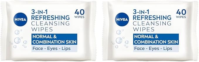 NIVEA 3in1 Refreshing Cleansing Wipes Normal Skin and Combination Skin 40 Wipes PlantBased Makeup Remover Face Wipes Gentle Yet Effective Makeup Removal - Image 1