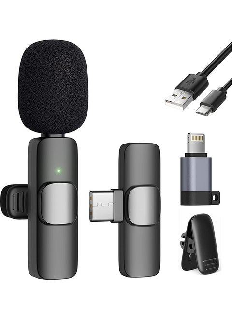 K8 Wireless Lavalier Microphone Type-C Plug Play, Clip on, Shirt Lapel Mini Mic for TikTok, YouTube,Facebook Live Stream Vlog Video Recording - Black