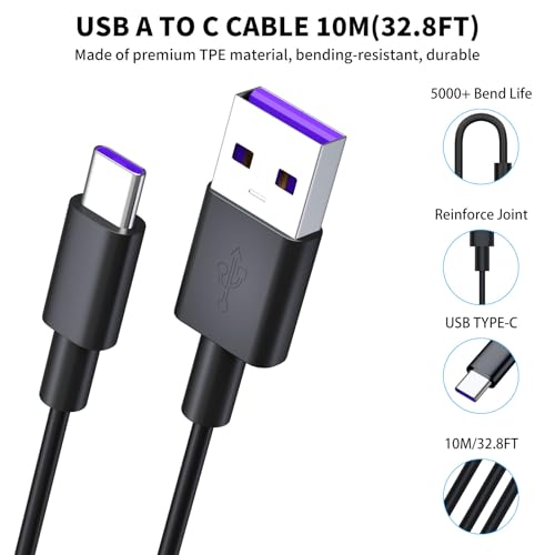 ACAGET USB to USB-C Camera Charging Cable 10m, Power Extension Cable for Vimtag Mini G3 Xiaomi Smart Camera C400 C500 Pro, Type C Charger Cord with 10 Wire Clips for Security Camera Outdoor/Indoor Black - Image 3
