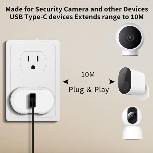 ACAGET USB to USB-C Camera Charging Cable 10m, Power Extension Cable for Vimtag Mini G3 Xiaomi Smart Camera C400 C500 Pro, Type C Charger Cord with 10 Wire Clips for Security Camera Outdoor/Indoor Black - Image 4