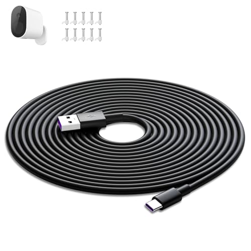 ACAGET USB to USB-C Camera Charging Cable 10m, Power Extension Cable for Vimtag Mini G3 Xiaomi Smart Camera C400 C500 Pro, Type C Charger Cord with 10 Wire Clips for Security Camera Outdoor/Indoor Black - Image 1