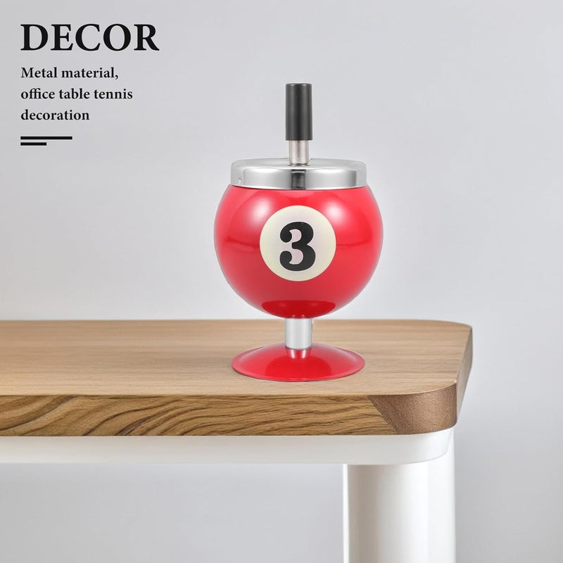 Metal Ashtray with Lid for Office and Desktop Use, Red Billiards-themed Indoor Metal Ash Holder, Covered Smoking Tray for Office Decor - Image 5