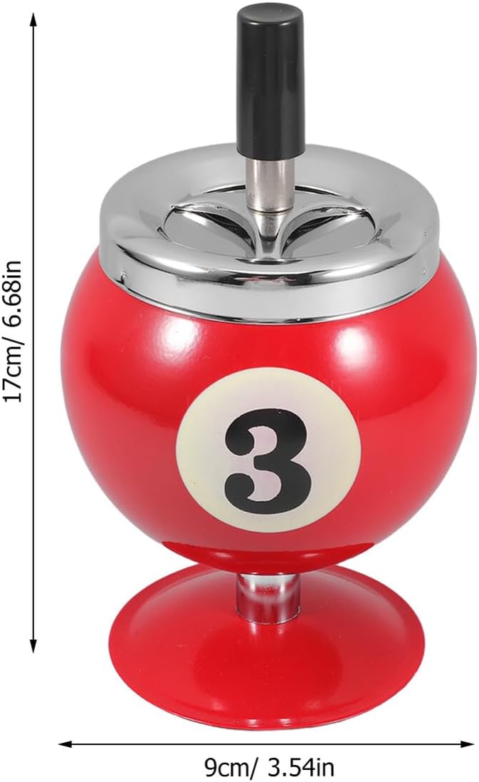 Metal Ashtray with Lid for Office and Desktop Use, Red Billiards-themed Indoor Metal Ash Holder, Covered Smoking Tray for Office Decor - Image 2