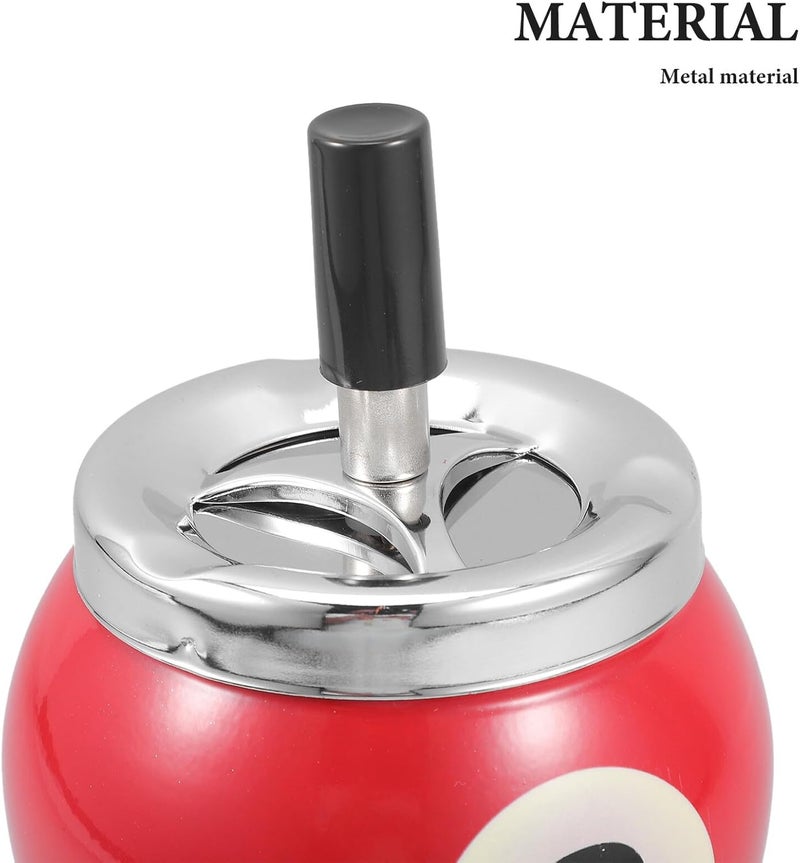 Metal Ashtray with Lid for Office and Desktop Use, Red Billiards-themed Indoor Metal Ash Holder, Covered Smoking Tray for Office Decor - Image 3