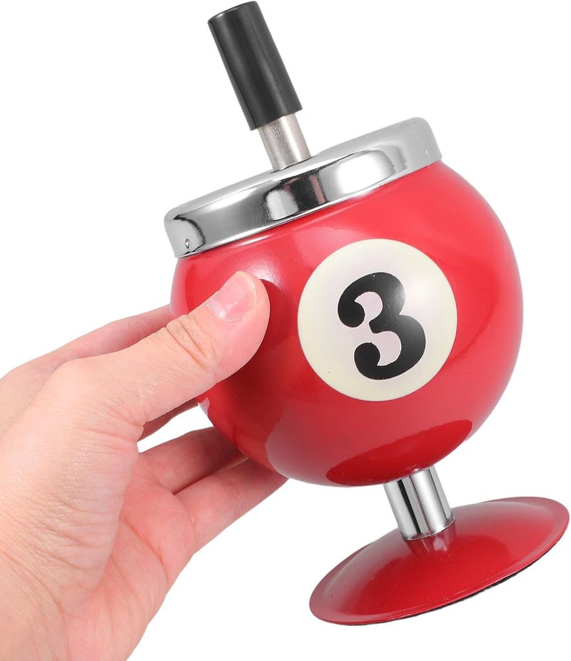Metal Ashtray with Lid for Office and Desktop Use, Red Billiards-themed Indoor Metal Ash Holder, Covered Smoking Tray for Office Decor - Image 4