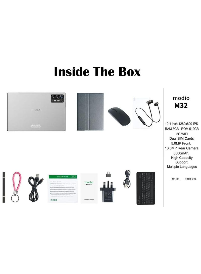 REBENUO M32 Tablet Modern 10.1 Inch 5G Android Tablet with Wireless Keyboard and Wireless Mouse 8GB RAM 512GB ROM Dual SIM Dual Camera 6000mAh Battery (Silver) - Image 5