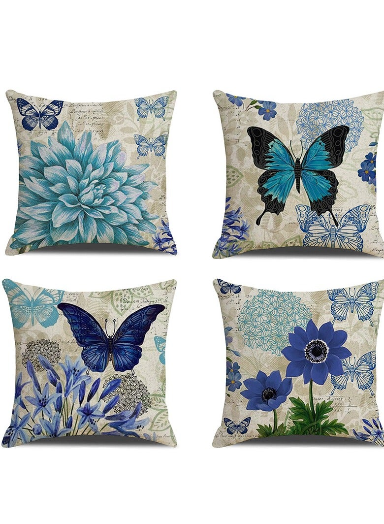 Decorative Throw Pillow Covers 18x18 inches Set of 4 Birds Butterfly and Plant Cushion Covers 45cm x 45cm Boho Linen Square Throw Pillow Cases for Living Room Sofa Couch Bed Pillowcases - Image 1