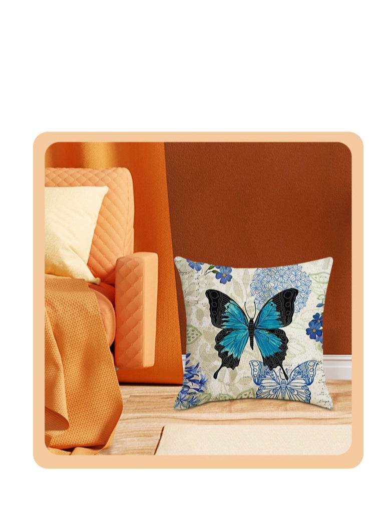 Decorative Throw Pillow Covers 18x18 inches Set of 4 Birds Butterfly and Plant Cushion Covers 45cm x 45cm Boho Linen Square Throw Pillow Cases for Living Room Sofa Couch Bed Pillowcases - Image 5
