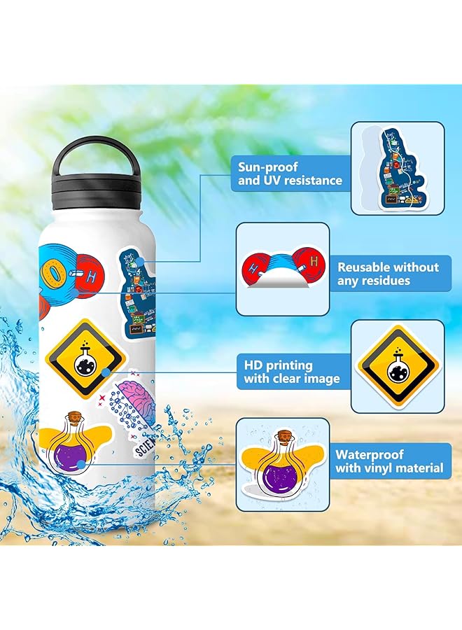 KASTWAVE Science Stickers Pack 50 Pcs Physics Chemistry Biology Experiment Stickers For Laboratory Laptop Water Bottle Science Party Favors And Decor Waterproof Vinyl Laboratory Week Gifts - Image 3