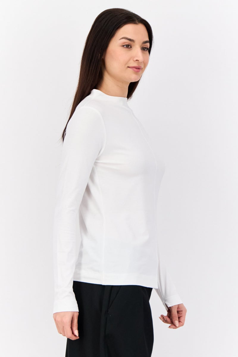 ESPRIT Women Boat Neck Long Sleeve Solid T-Shirt, White - Image 4