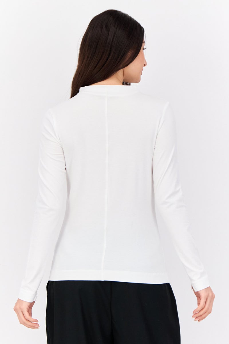 ESPRIT Women Boat Neck Long Sleeve Solid T-Shirt, White - Image 3