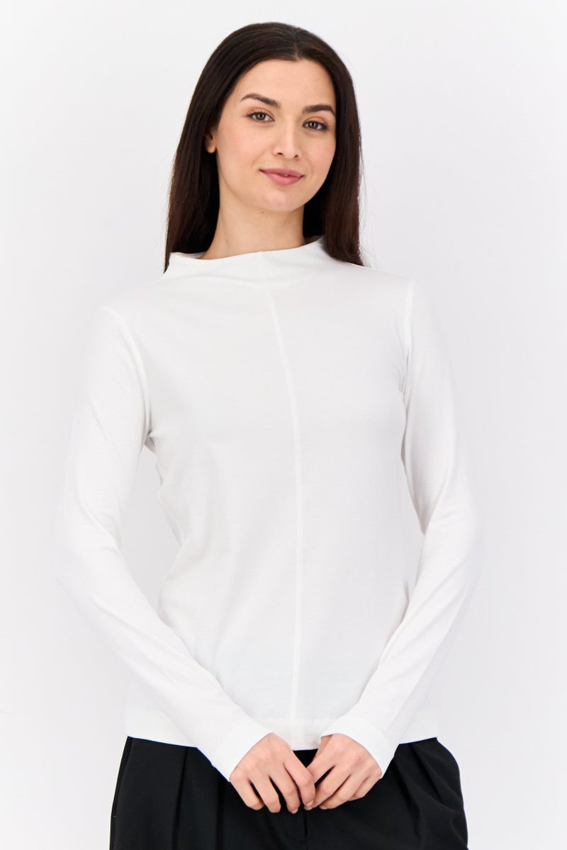 ESPRIT Women Boat Neck Long Sleeve Solid T-Shirt, White - Image 1