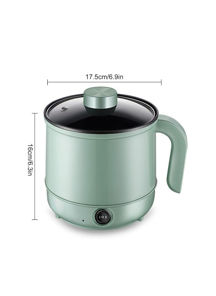 XiuWoo - Electric Hot Pot, Non-Stick Electric Skillet, Multi-Functional Mini Stock Pot, 1.7L Rapid Ramen Noodles Cooker, Dual Power Cooker for Soup, Pasta, Oatmeal, Porridge, Dumplings, Eggs, Green - Image 1