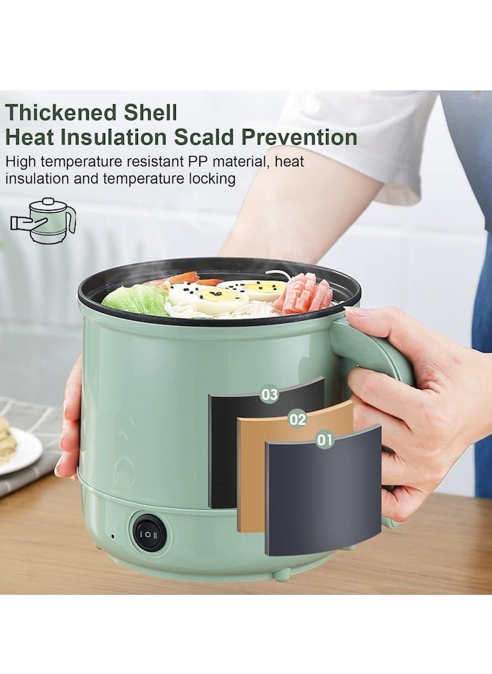 XiuWoo - Electric Hot Pot, Non-Stick Electric Skillet, Multi-Functional Mini Stock Pot, 1.7L Rapid Ramen Noodles Cooker, Dual Power Cooker for Soup, Pasta, Oatmeal, Porridge, Dumplings, Eggs, Green - Image 1