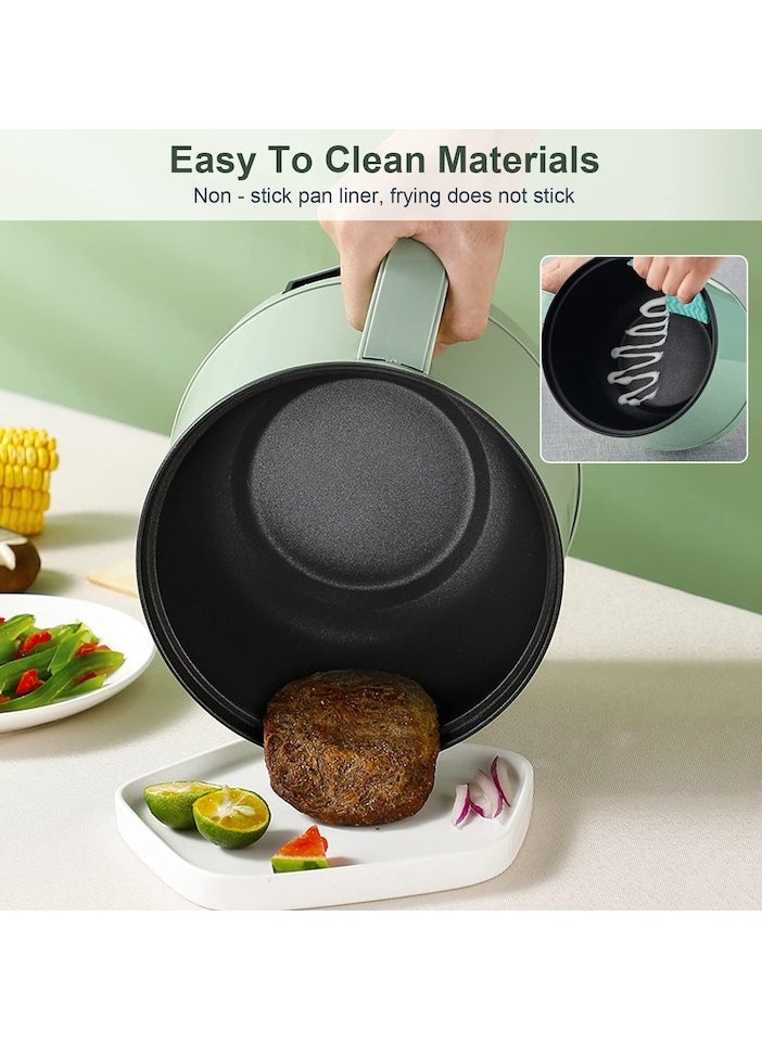XiuWoo - Electric Hot Pot, Non-Stick Electric Skillet, Multi-Functional Mini Stock Pot, 1.7L Rapid Ramen Noodles Cooker, Dual Power Cooker for Soup, Pasta, Oatmeal, Porridge, Dumplings, Eggs, Green - Image 1