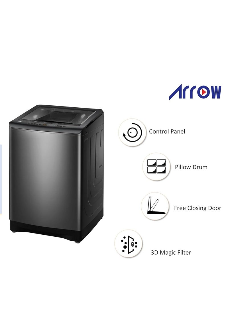 Arrow 14KG, 9 Programs ,Top Load Automatic Washing Machine, Dual Water Inlets, 700 RPM Spin Speed, 420W Wash Power, 280W Spin Power, ABS Material, Anti-Bacteria Pulsator, LED Display, Classic Design, Perfect for Home, Apartments & Hotels with 2 Years Warranty. - Image 3