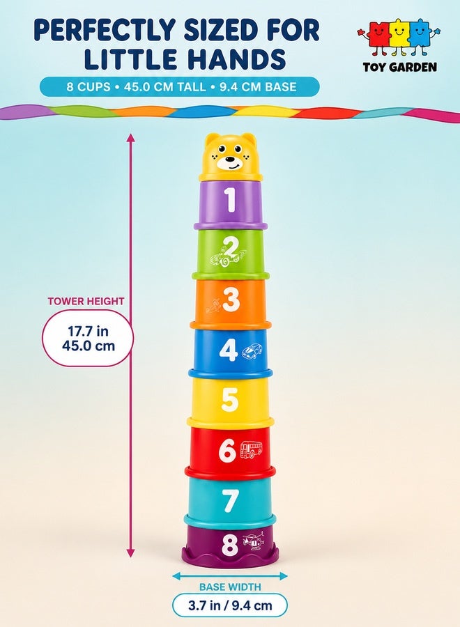 9-Piece Rainbow Stacking Cups Toy Set for Babies and Toddlers, Educational Developmental Learning Toy, Colorful Stacking Game Blocks for Early Skills, Cognitive and Motor Development, Fun Indoor Baby Toy for Boys and Girls - Image 4