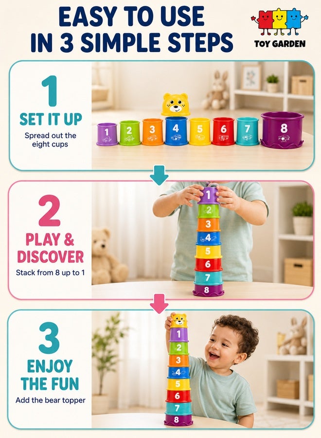 9-Piece Rainbow Stacking Cups Toy Set for Babies and Toddlers, Educational Developmental Learning Toy, Colorful Stacking Game Blocks for Early Skills, Cognitive and Motor Development, Fun Indoor Baby Toy for Boys and Girls - Image 5