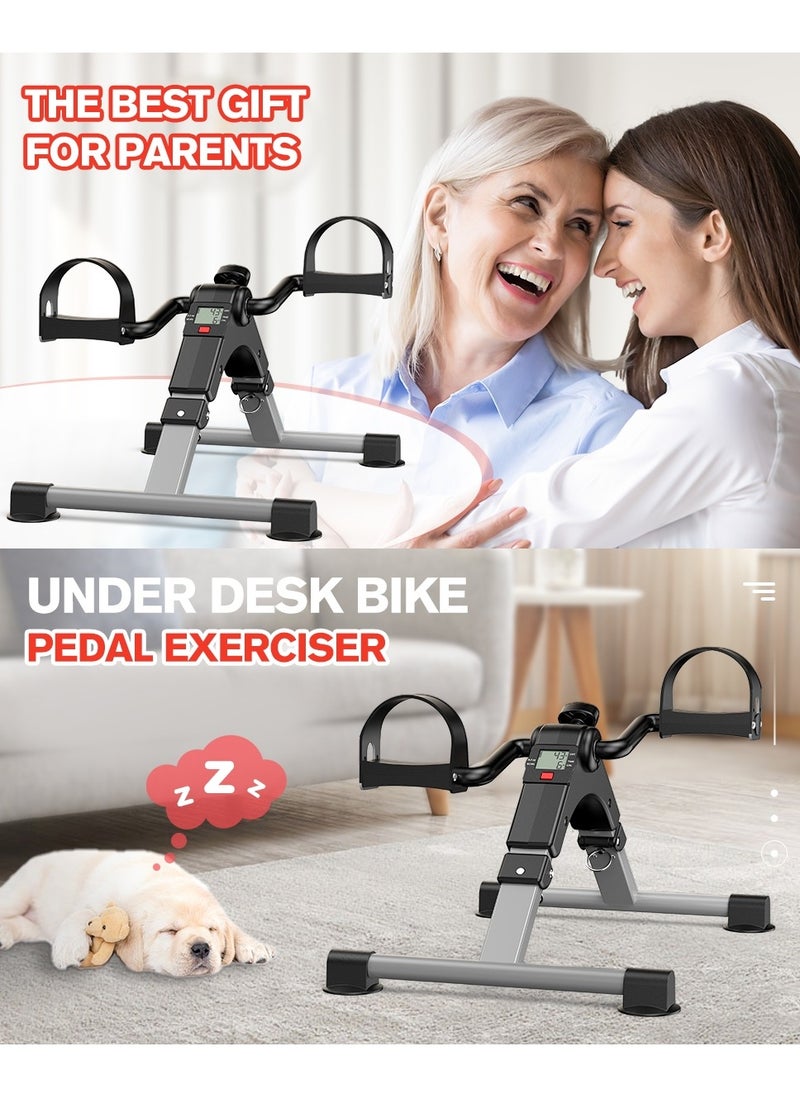 Folding Pedal Exerciser - Mini Under Desk Bike - Portable Foot Hand Cycle Peddler Machine Bicycle Exerciser for Arm Leg While Sitting