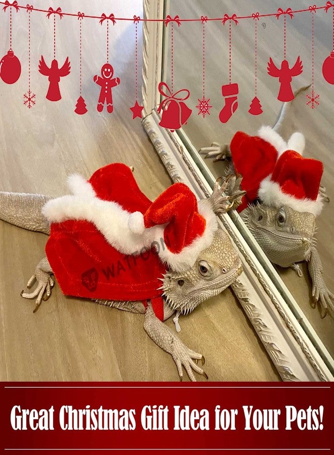 WATFOON 10 Pack Christmas Bearded Dragon Santa Hat Xmas Cloak Scarf with Antlers Adjustable Strap Set Xmas Costume Accessories for Reptile Small Animals Xmas Clothing Cosplay Party (Outfit+Leash) - Image 3