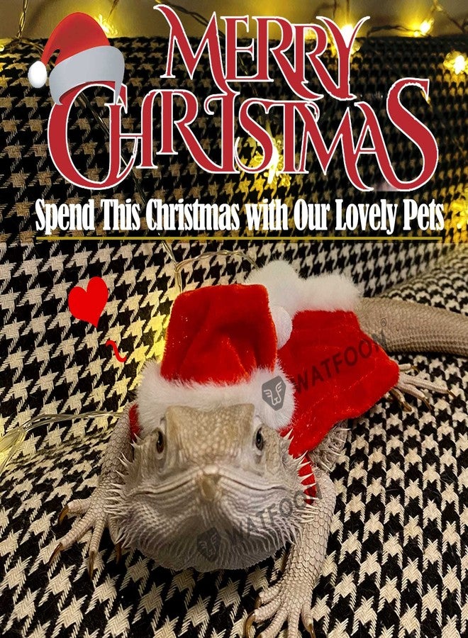 WATFOON 10 Pack Christmas Bearded Dragon Santa Hat Xmas Cloak Scarf with Antlers Adjustable Strap Set Xmas Costume Accessories for Reptile Small Animals Xmas Clothing Cosplay Party (Outfit+Leash) - Image 2