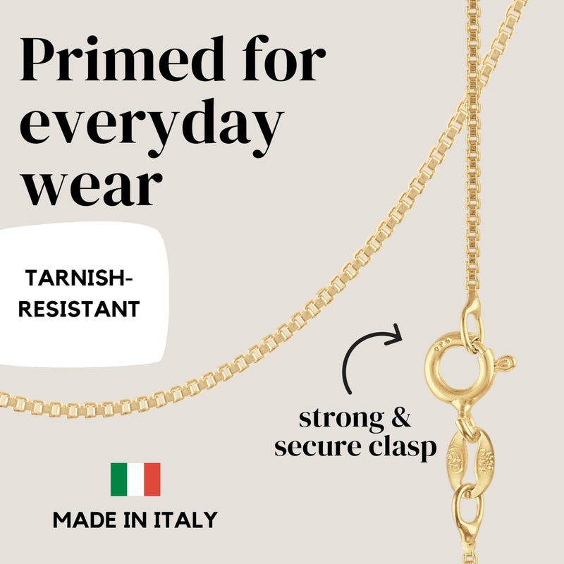 KISPER Italian 18K Gold Plated 925 Sterling Silver Diamond Cut Box Link Chain Necklace â€“ for Women & Men with Spring Ring Clasp â€“ Made in Italy, 20" - Image 4