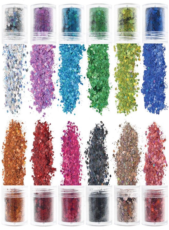 RoseFlower Holographic Chunky Glitter, 12 Colors Flakes Dreams Powder Festival Cosmetic, Body Face Eye Hair Nail & Eyeshadow, Decoration Perfect for Halloween, Resin, Slime, Tumbler, Craft, Makeup - Image 1