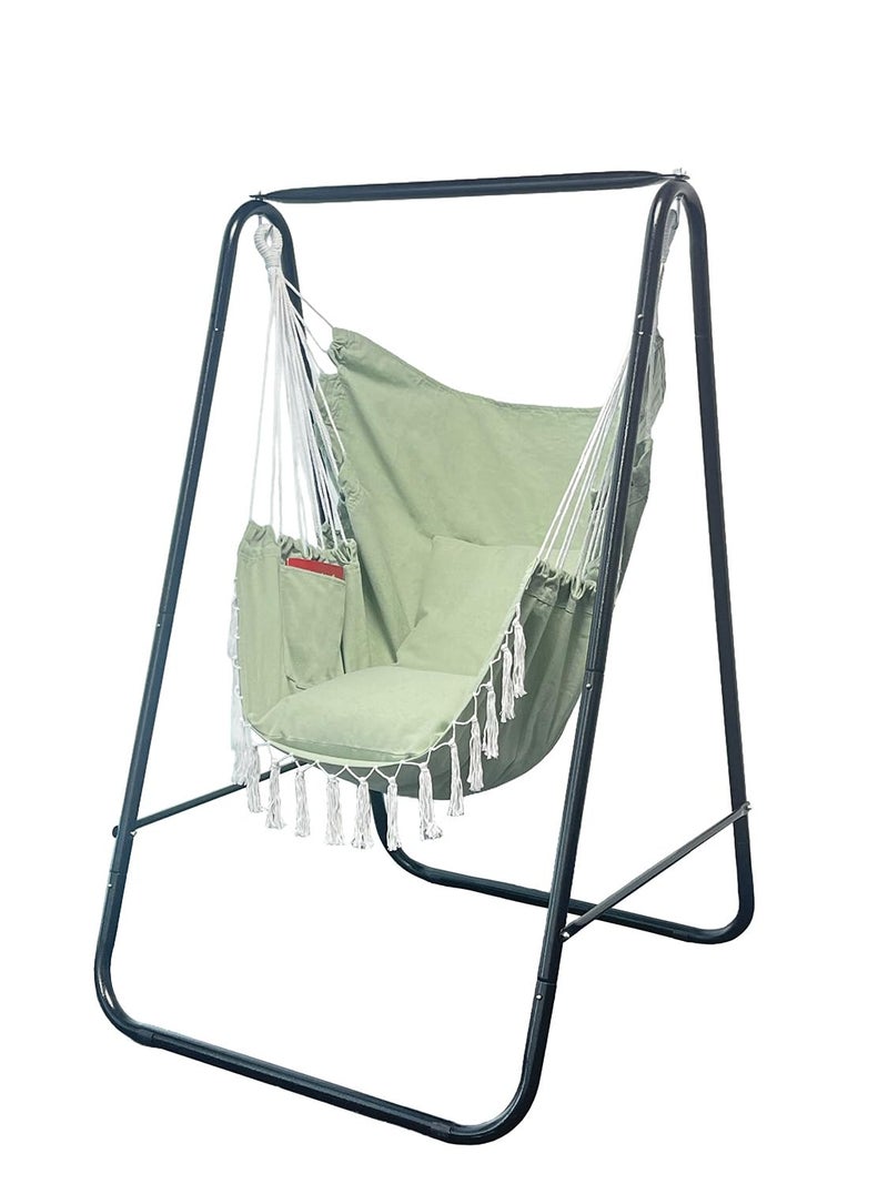 PIRNY Hammock Chair with Stand,Heavy-Duty Hammock Stand with Large Indoor Swing,MAX Load 500 LBS,Hanging Chair with Stand for Indoor Outdoor,Swing Chair with 2 Cushions Included(Green) - Image 1