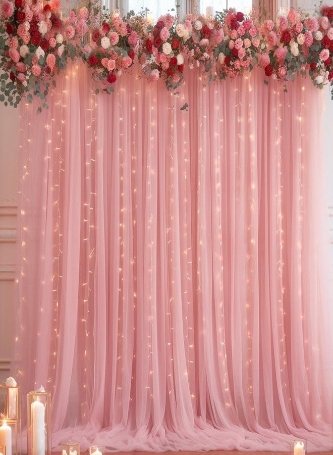 Shillance 10ft x 10ft Dusty Rose Backdrop Curtain Panels with Lights String for Parties, Sheer Tulle Wedding Backdrop Drapes for Baby Shower Birthday Party Home Decorations - Image 1