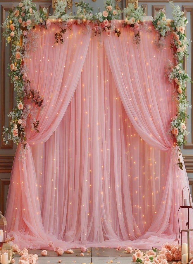 Shillance 10ft x 10ft Dusty Rose Backdrop Curtain Panels with Lights String for Parties, Sheer Tulle Wedding Backdrop Drapes for Baby Shower Birthday Party Home Decorations - Image 3