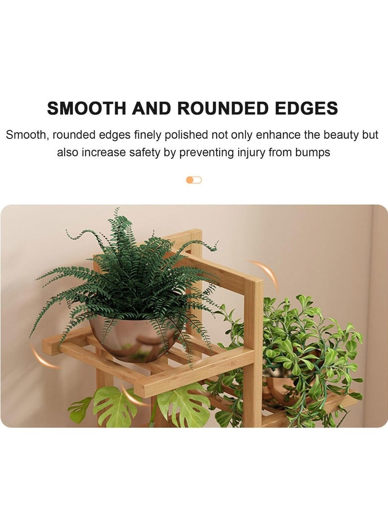 WALALLA Bamboo Rolling Plant Stand Indoor Outdoor, Multiple Flower Pot Holder Shelf Dispaly Stand with Wheels, Tiered Planter Display Shelving Unit for Patio Garden Corner Balcony Living Room,5-Tier - Image 4