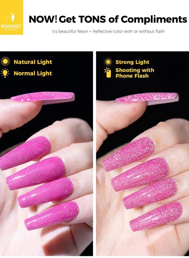 BURANO UV Glitter Nail Polish, 7.3 ml Reflective Nail Gel Glitter UV Varnish, Pink Glitter Gel Nails Nail Polish LED Holographic Gel Polish Curing Need Nail Gel S13 - Image 4